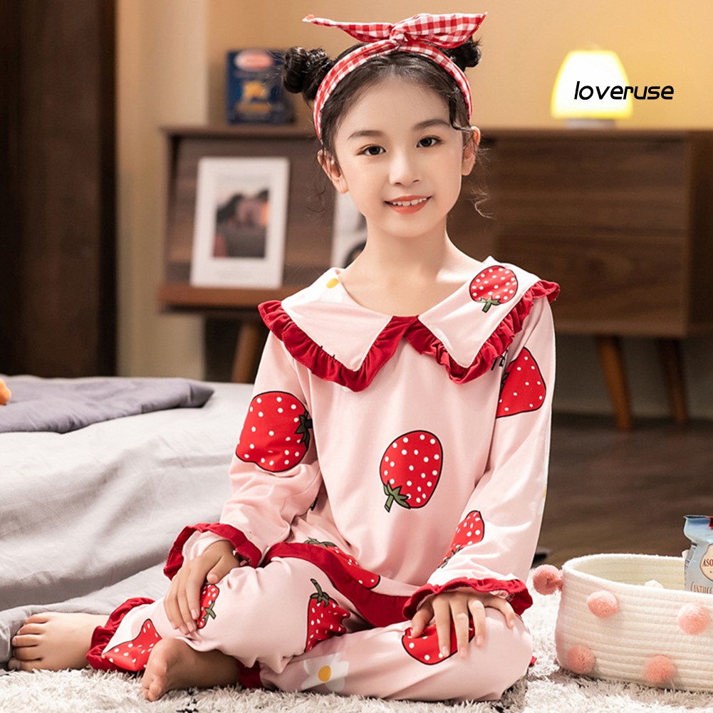 Bộ Đồ Ngủ Tay Dài Vải Cotton In Hoạt Hình Dễ Thương Cho Bé Gái