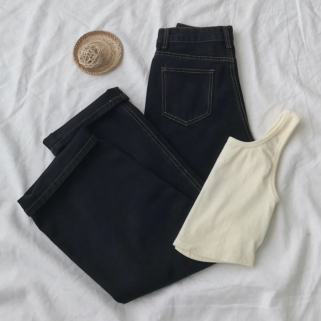 Quần Jean Nữ Ống Rộng JEM CLOSET Lưng Cao Thiết Kế Chỉ Viền Nổi Cá Tính TERRA 2906
