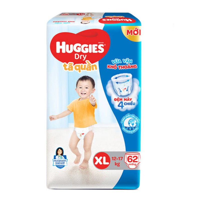 Tã quần Huggies mẫu mới (Đệm mây co giãn) M76/L68/XL62/XXL56