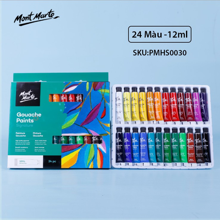 Bộ Màu Gouache Mont Marte 12/18/24 Màu x 12ml - Gouache Paints Signature - PMHS0028/PMHS0029/PMHS0030