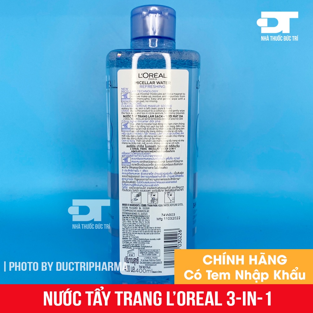 Nước tẩy trang Loreal - L'Oreal Paris 3-in-1 Micellar Water - 400ml