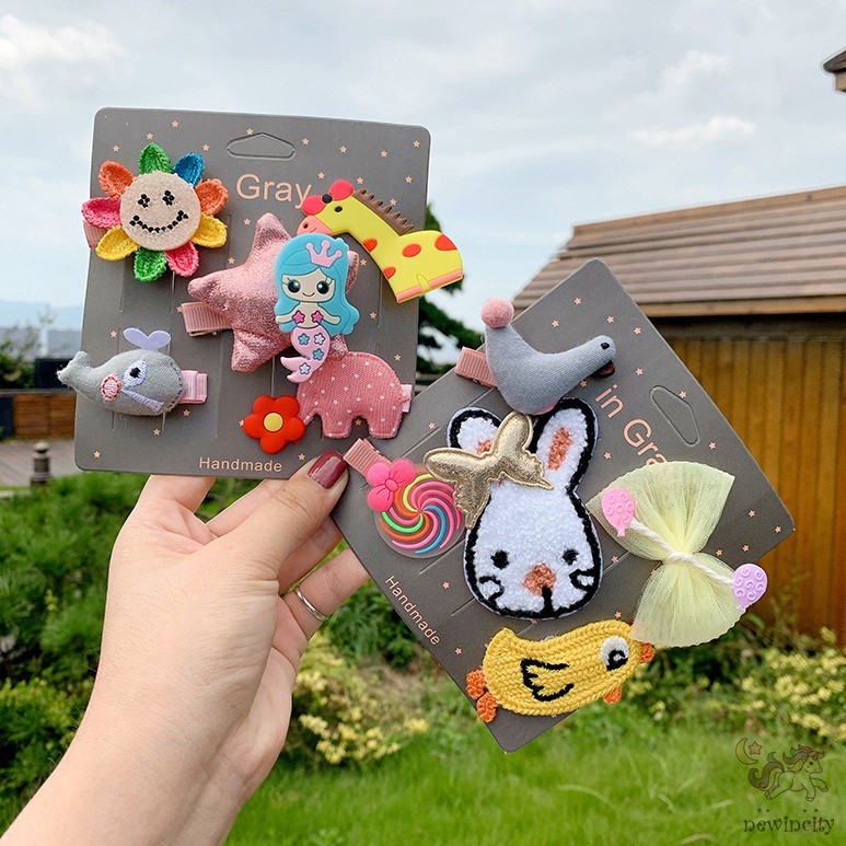 Set Kẹp Tóc Kiểu Hoạt Hình Đáng Yêu Độc Đáo Cho Bé Gái