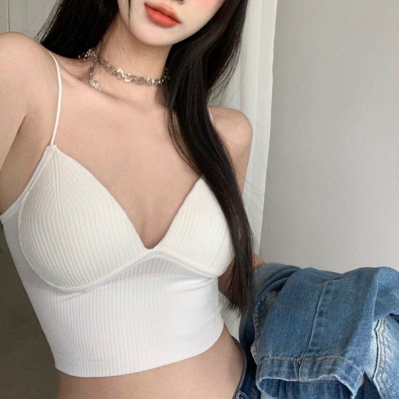 Áo 2 dây Bra vải len gân  siêu phẩm Hot UN🤩