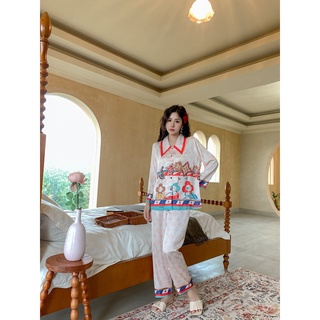 Đồ bộ ngủ Pyjama lụa tơ tay dài quần dài pattern a