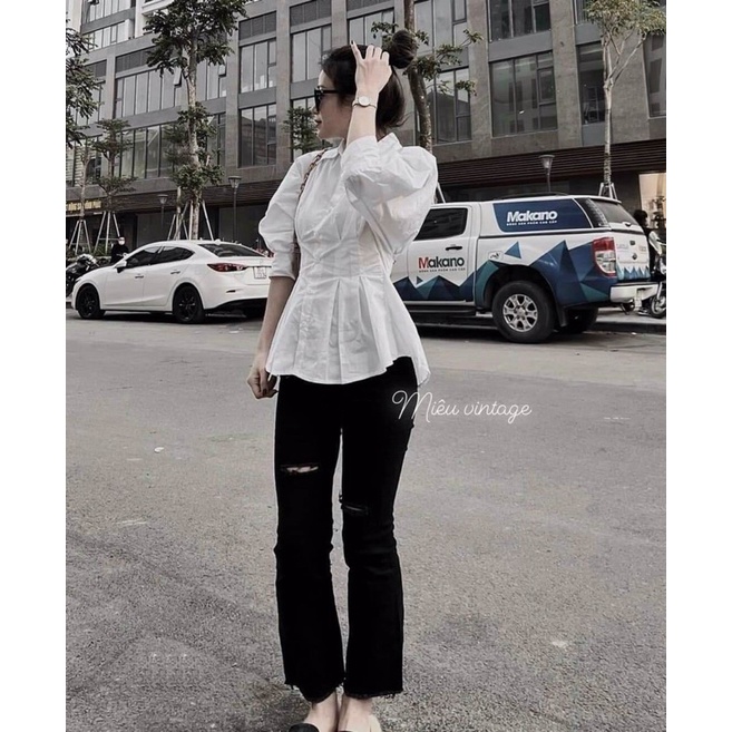 ÁO SƠ MI CHIẾC LY XOÈ TAY BỒNG CỰC XINH SMCL33