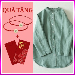 Áo Sơ Mi 2 Màu Xanh Trắng Cổ Dúm Cách Điệu