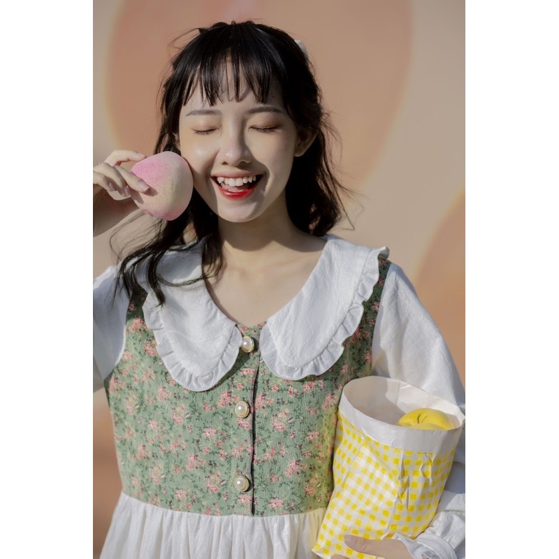 Đầm babydoll Lana phối hoa nhung cổ bèo CARROT FARM