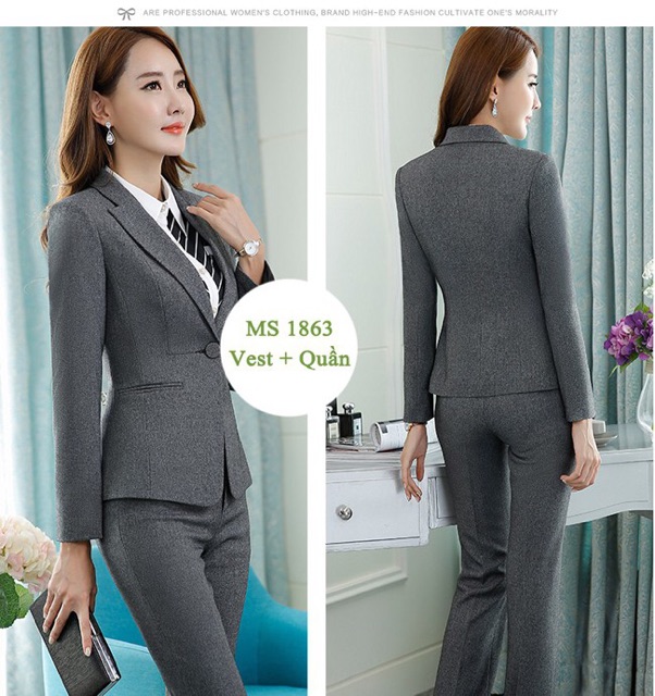 Set bộ vest cao cấp 2 lớp gồm áo vest và quần tây size M L XL bao đẹp