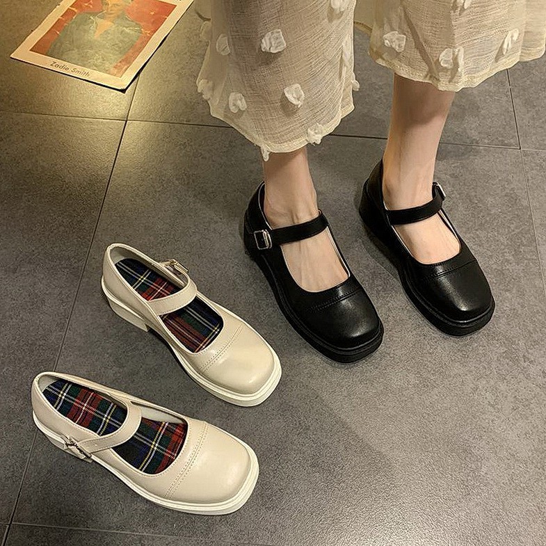 Giày Mary Janes mũi vuông lót vải caro mã H99