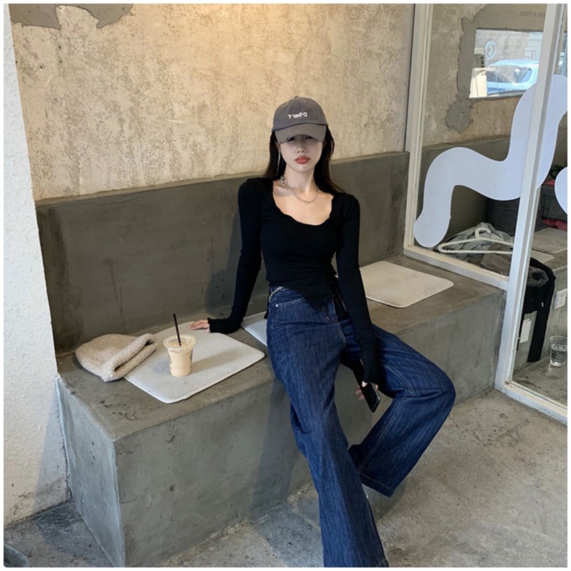 SUXI Áo Thun Dài Tay Cổ Vuông Thiết Kế Mới Thời Trang Mùa Thu Dành Cho Nữ