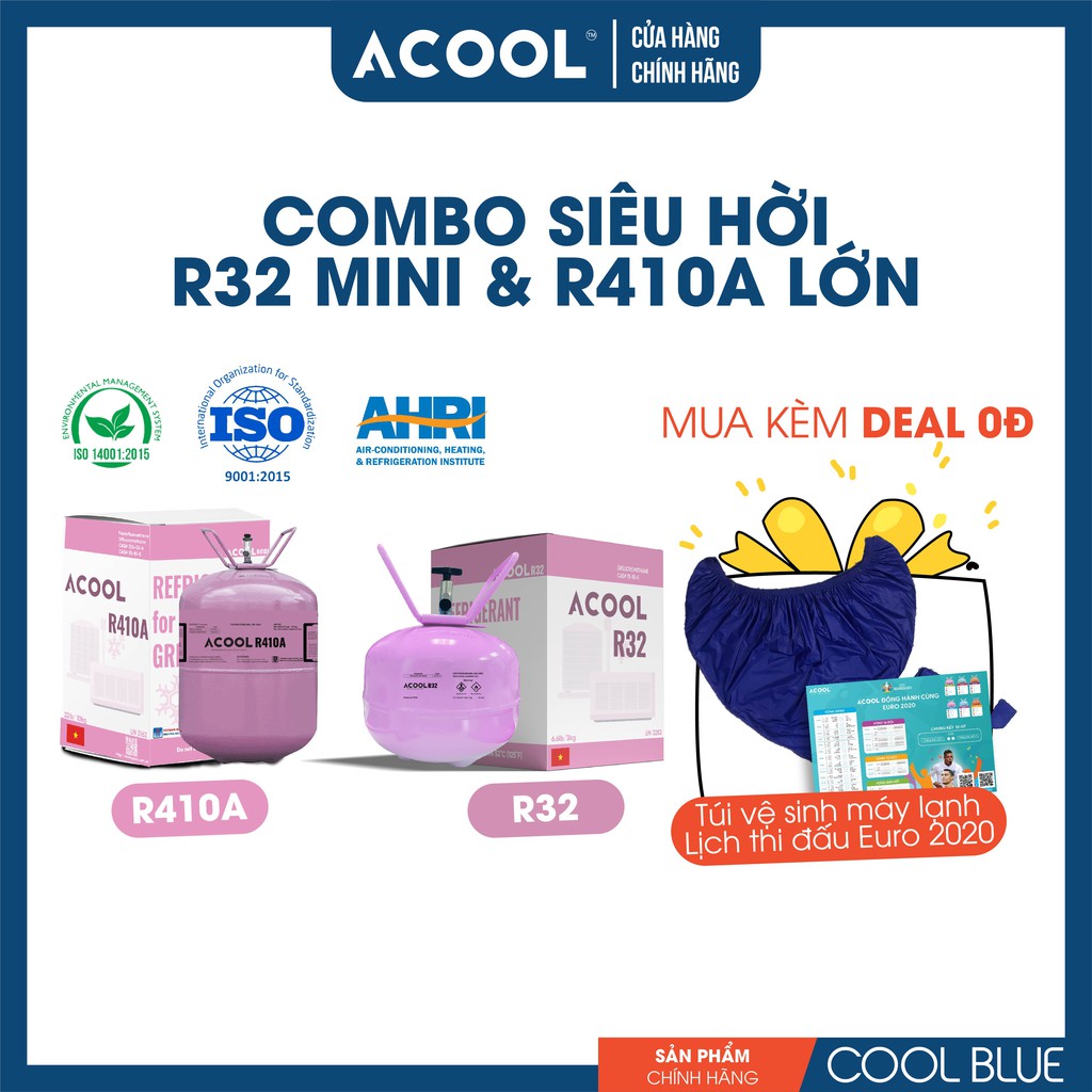 [COMBO GAS LẠNH LỚN+MINI] ACOOL R410A 11.3kg+ACOOL R32 3kg _TẶNG KÈM TÚI VỆ SINH MÁY LẠNH và LỊCH BÓNG ĐÁ UEFA EURO 2021