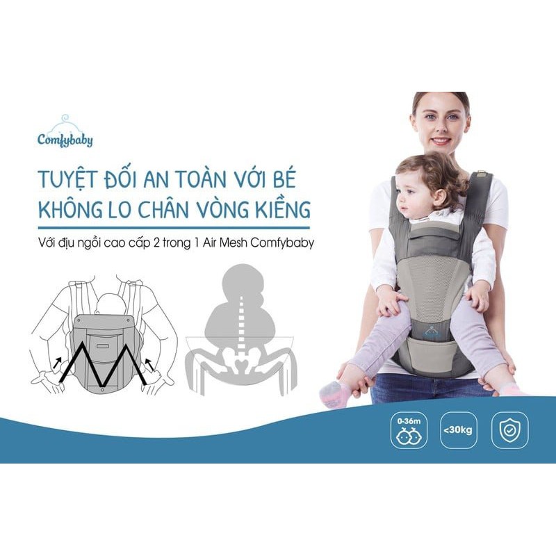 Địu em bé ngồi cao cấp siêu mềm 4 tư thế công nghệ Air Mesh thoáng khí - Comfybaby CF818 địu ngồi chữ M