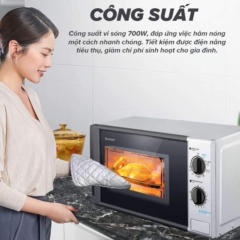 Lò vi sóng có nướng Sharp R-G225VN-BK dung tích 20 lít, bảo hành 12 tháng