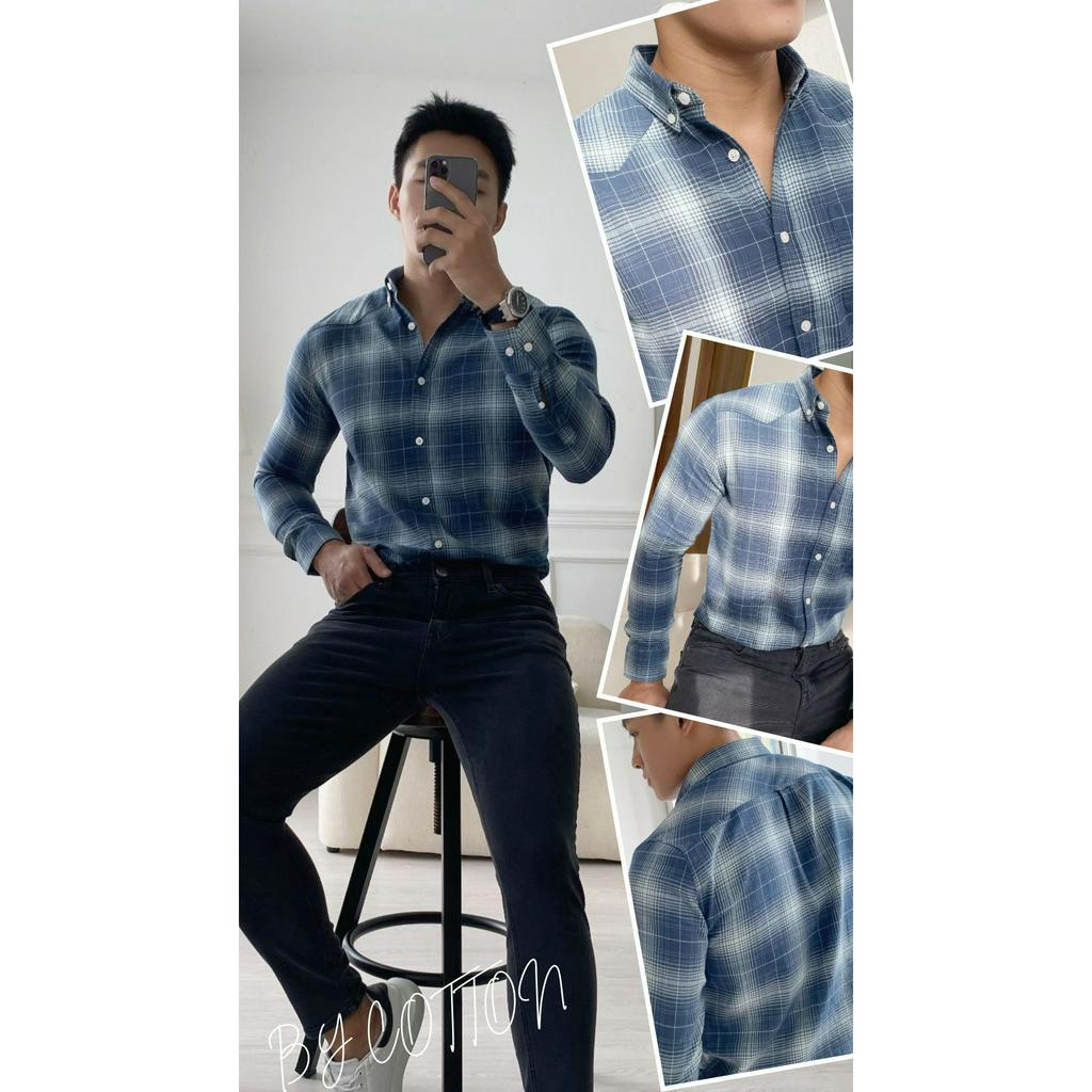 Áo Sơ Mi Nam Dài Tay Caro Màu Xanh Lá Đậm BY COTTON Green Black Checked Flannel