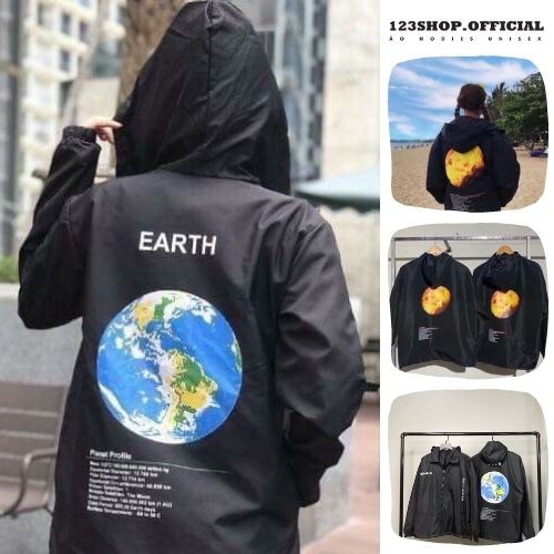Áo khoác dù Chống Nắng 123SHOP dành cho nam nữ và cặp đôi In hình Trái Đất và Sao Hỏa, Form rộng ulzzang