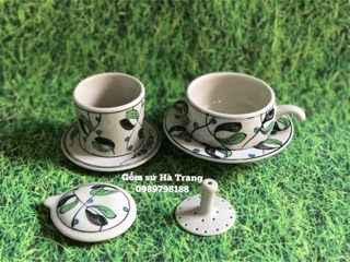 Phin pha cafe gốm sứ Bát Tràng vẽ hoa olive