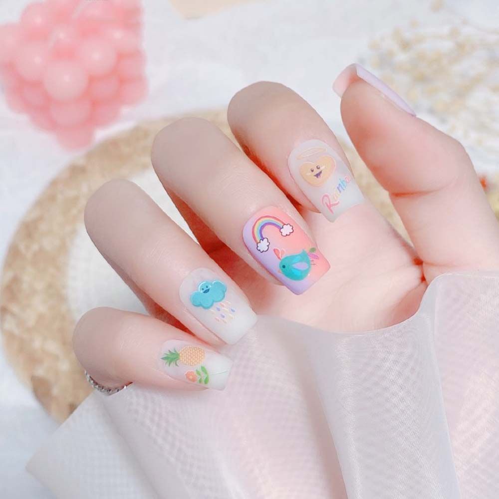 Tờ miếng dán trang trí móng tay nghệ thuật kiểu hoạt hình 3D phong cách Nhật Bản đáng yêu