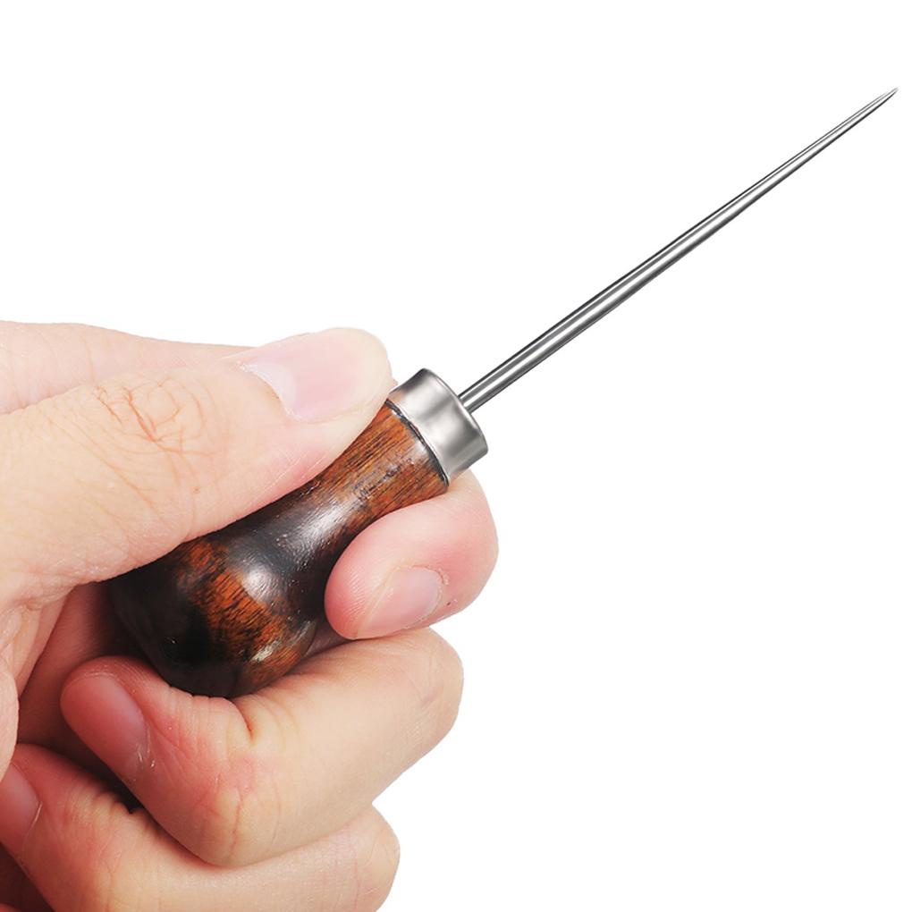 (toyman) Kim Đục Lỗ Tay Cầm Gỗ Bằng Thép Không Gỉ Awl Cho Khâu Vá Đồ Da Thủ Công