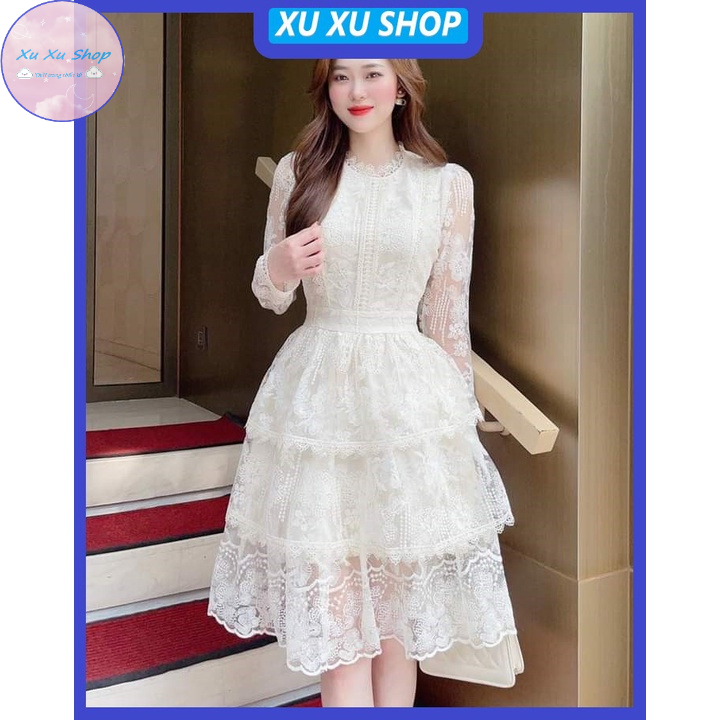 Đầm ren thiết kế dài tay 3 tầng công chúa - XU XU SHOP - Váy dự tiệc sang trọng cao cấp có sẵn, che khuyết điểm cực tốt