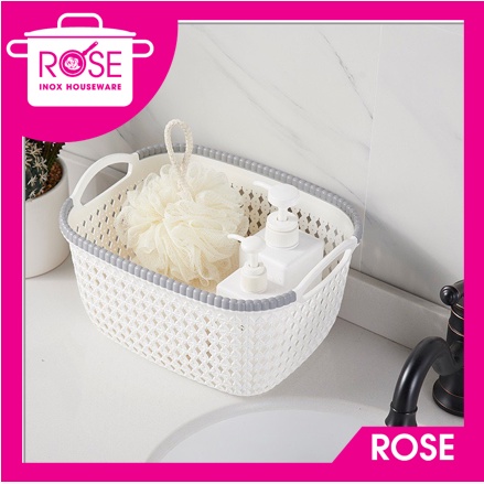 Rổ nhựa giả đan mây - Rổ nhựa chữ nhật đựng đồ có quai cầm màu pastel xinh xắn