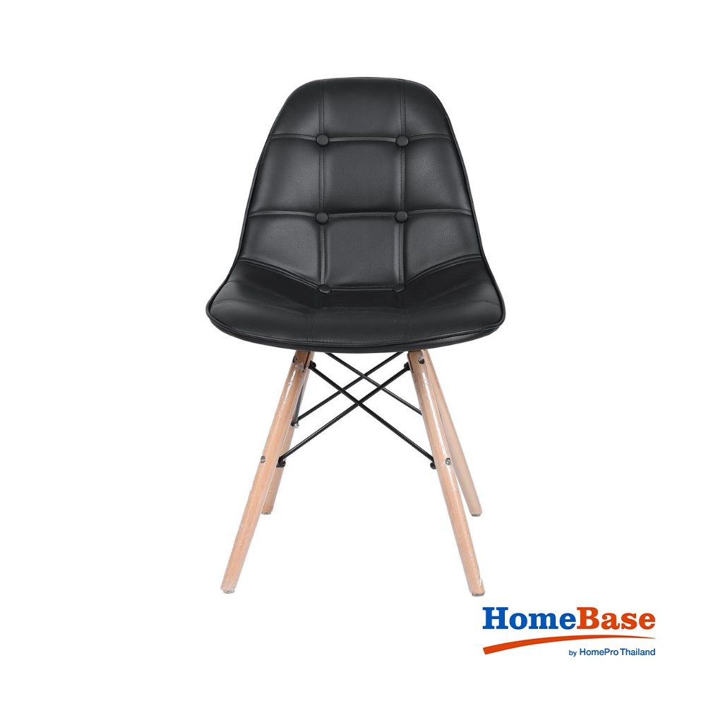 HomeBase FURDINI Ghế ngồi bằng gỗ sồi bọc da PU chống xước chống thấm nước BUTTON W47xH82xD53,5cm màu đen
