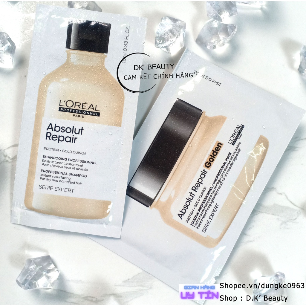 Dầu Gội Hấp Phục Hồi Tóc Hư Tổn Serie Expert Absolut Repair Gold ( Dạng Tester ) - Loreal Professionnel