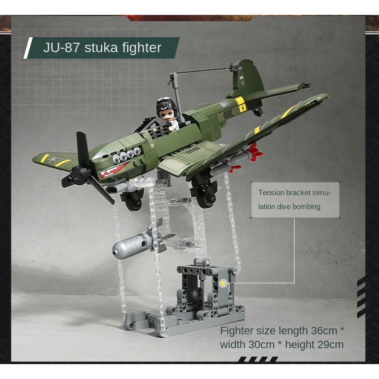 Set 424 Mô Hình Máy Bay Chiến Đấu MOC WW2 Stuka Junkers JU-87 Mới