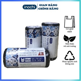 Túi đựng rác💎Tự phân huỷ 50L Inochii Có Quai Tiện Dụng Dạng Cuộn Màu Đen Dài Hơn 20% So Với Sản Phẩm khác