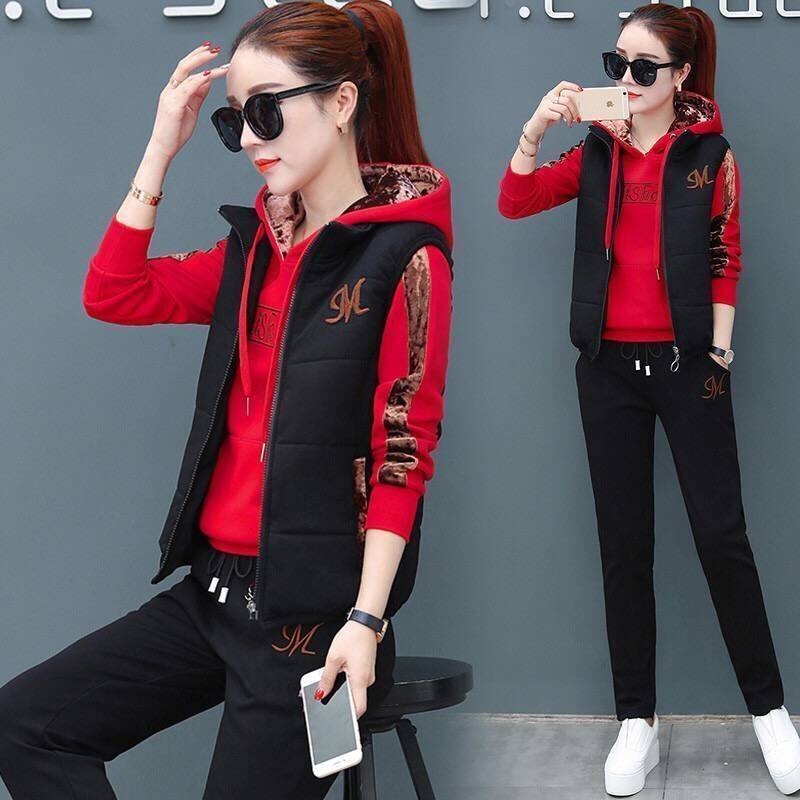 Set Đồ Thể Thao Ba Món Bằng Nhung Dày Dặn Thời Trang Thu Đông Cho Nữ size Lớn 2021