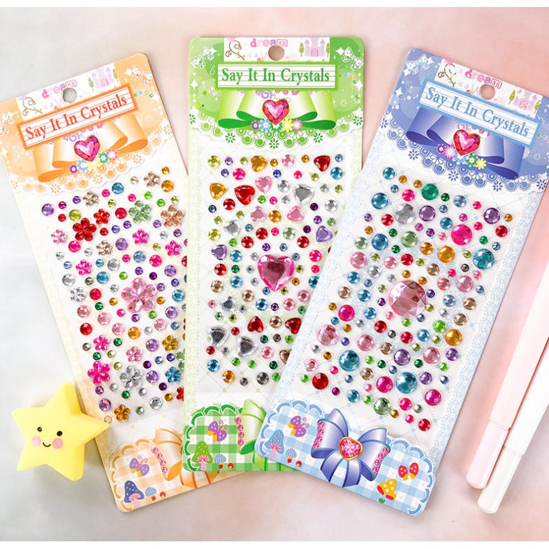 Miếng dán hạt đá pha lê hình trái tim/ ngôi sao năm cánh trang trí đồ thủ công tiện dụng