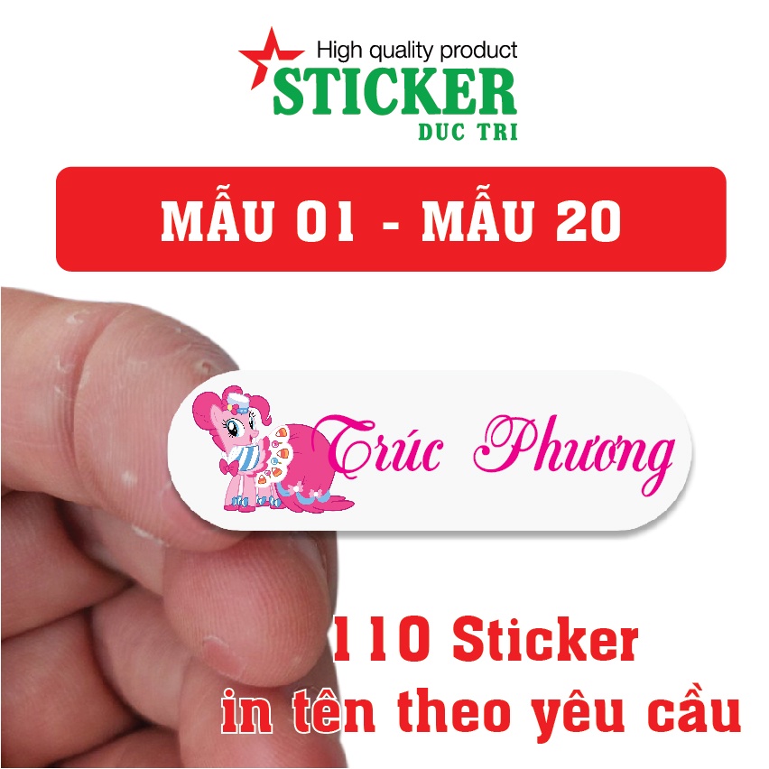 110 Sticker Miếng Dán Tem Tên Bé in theo yêu cầu  Decal nhựa chống nước  Mẫu 01 đến Mẫu 20.