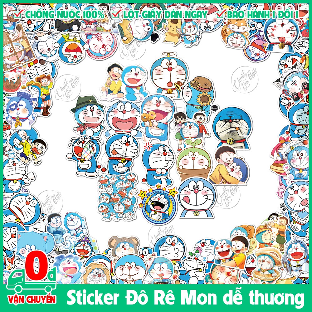 180 mẫu sticker không trùng decal Doraemon MÈO MÁY đến từ tương lai đô rê mon siêu dễ thương 5 lớp chống nước