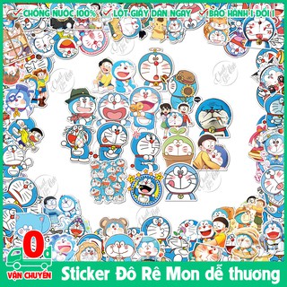 Combo 100 sticker không trùng decal Doraemon MÈO MÁY đến từ tương lai đô rê mon siêu dễ thương 5 lớp chống nước