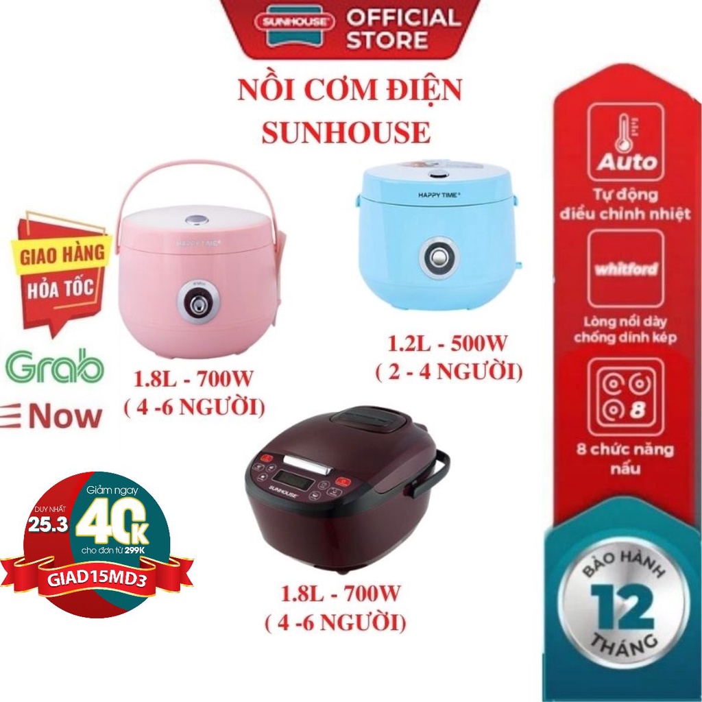 Nồi cơm điện cao tần SUNHOUSE HTD8522G-2022 1.2L nồi cơm điện chống dính thông minh thân nồi inox siêu bền giữ nhiệt tốt