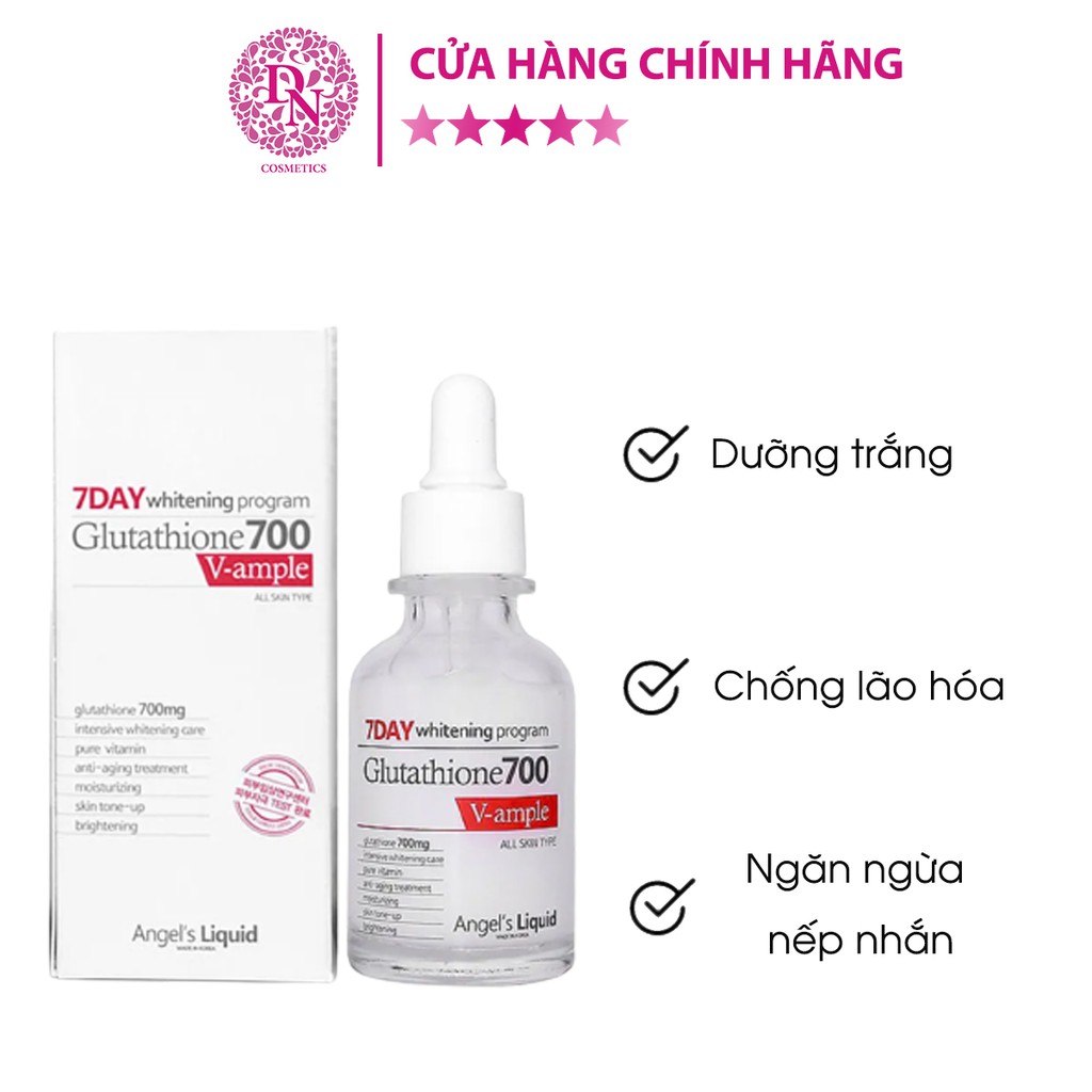 Serum dưỡng trắng, dưỡng căng bóng da Angels Liquid 7 Day Whitening Program Glutathione 700 V-Ample