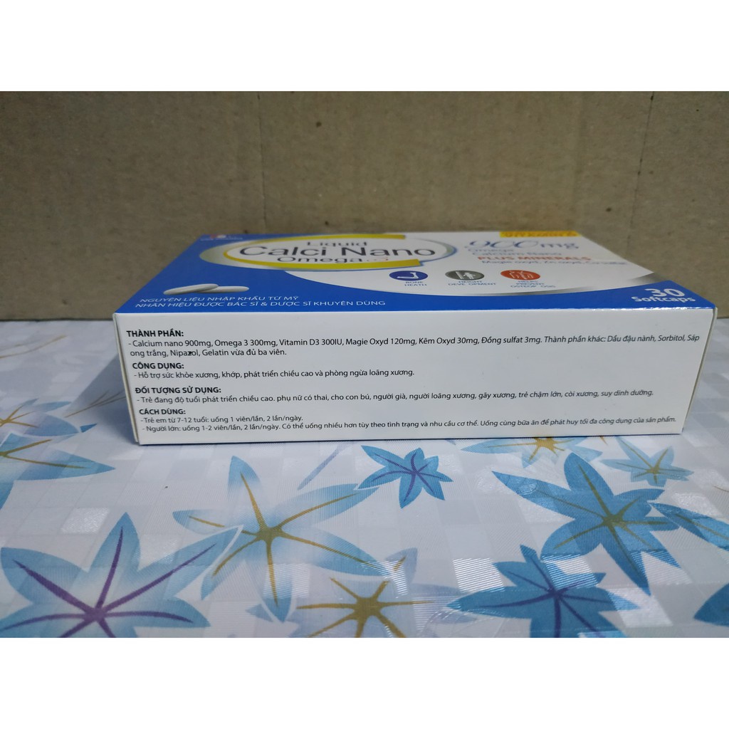 VIÊN UỐNG CANXI NANO OMEGA 3 DÀNH CHO NGƯỜI CẦN BỔ SUNG CANXI LIQUID CALCI NANO OMEGA 3 - HỘP 30 VIÊN