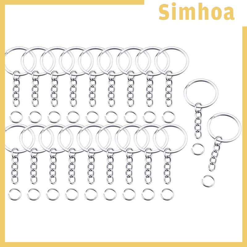 [SIMHOA]100x Keyring Blanks Key Rings with Chain Opens Jump Rings