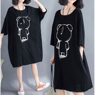 G646 Đầm big size freesize dáng rộng chất thun mát mẻ in hình gấu