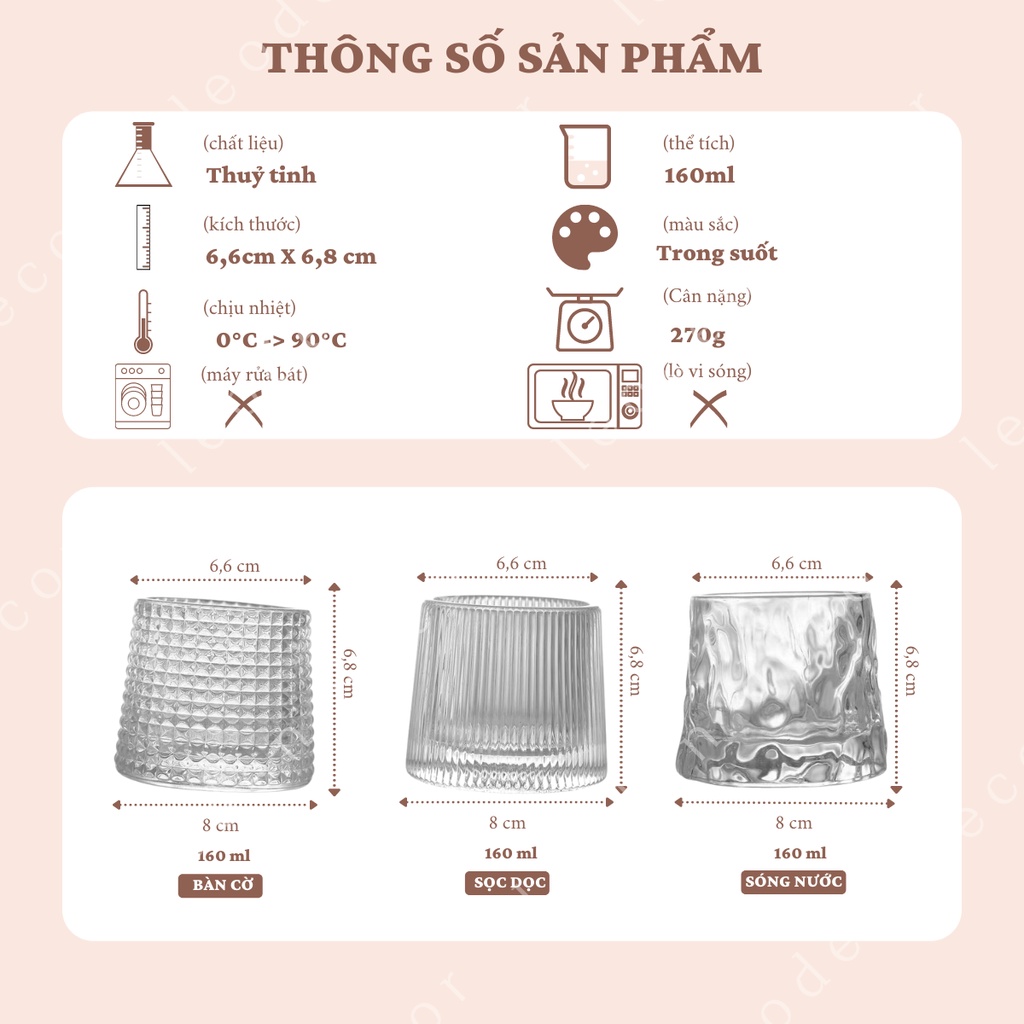 Ly thủy tinh decor chịu nhiệt đế lồi, ly rượu ngoại họa tiết hiện đại trang trí đẹp- LEODEN Decor