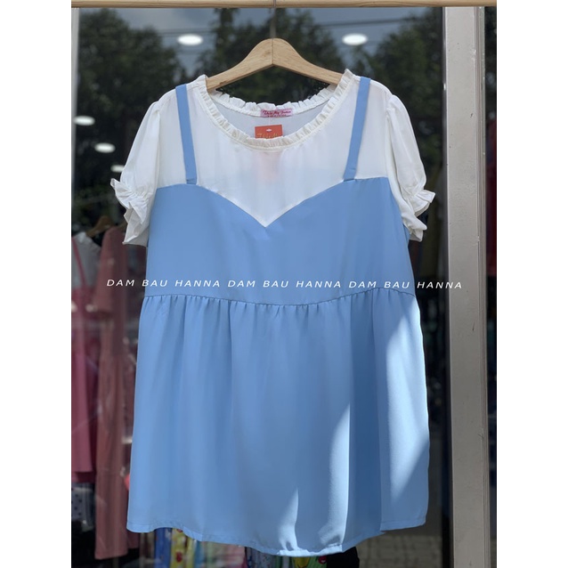 [Size 70-100kg] Áo bầu công sở giả yếm big size vải ĐŨI mềm mát không nhăn co dãn thoải mái cho mẹ bầu mập