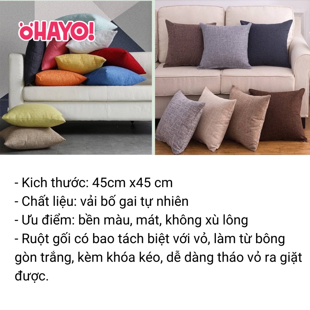 Gối Tựa Lưng Sofa Hình Vuông 45x45 cm Vải Bố Gai Bền Màu Có Thể Tháo Rời Ruột OHAYO 1 Đổi 1 Trong 3 Ngày