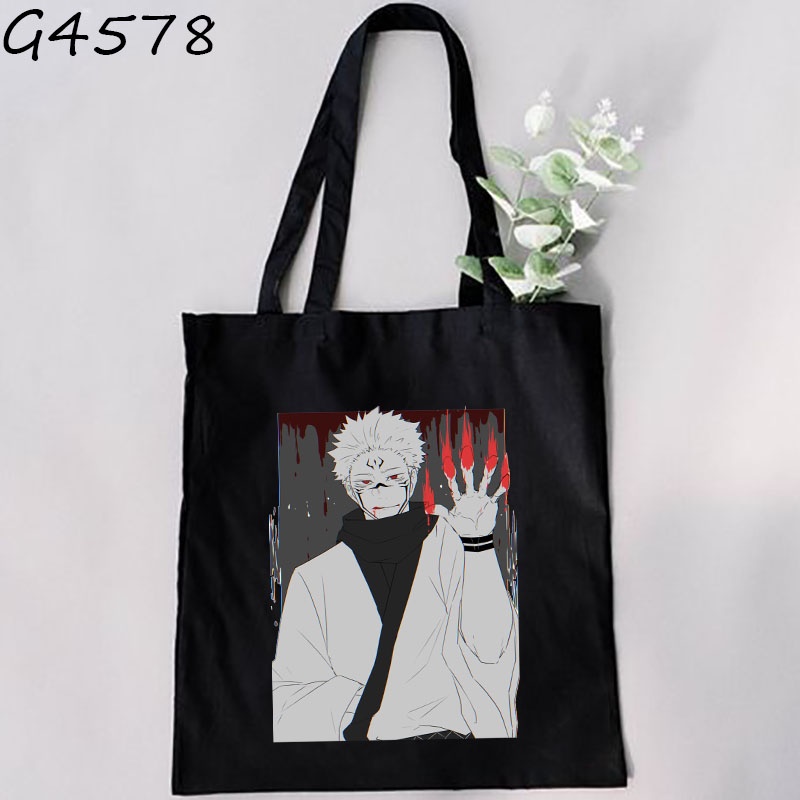 Jujutsu kaisen Túi vải Màu Đen Họa Tiết anime Thời Trang harajuku Cho Nữ