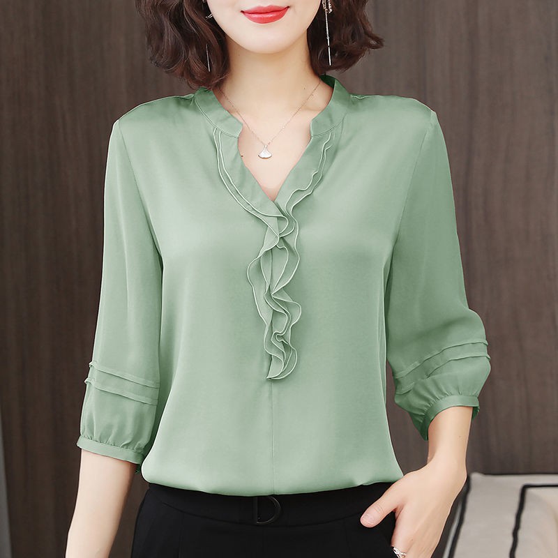 Áo kiểu tay lửng cổ chữ V thời trang cho nữ