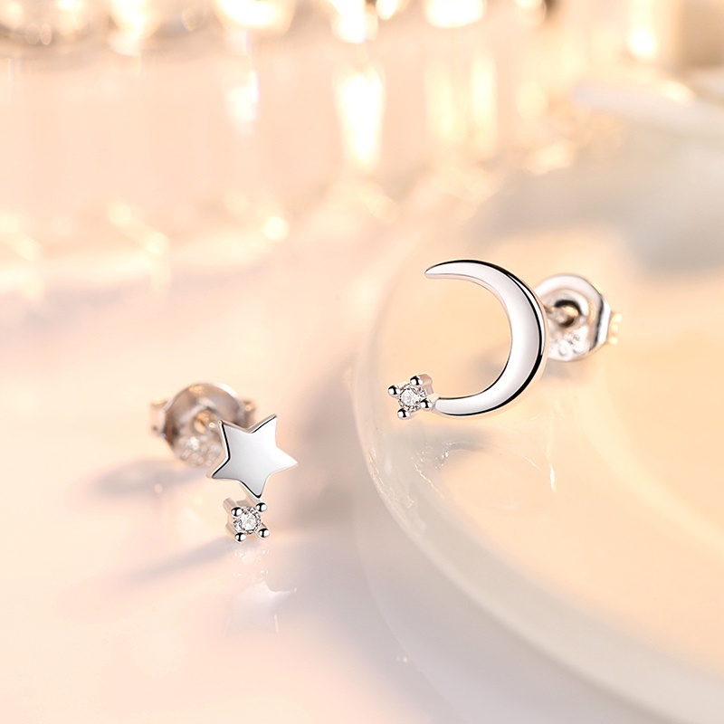 Bông tai hình trăng sao đính đá lấp lánh cho nữ