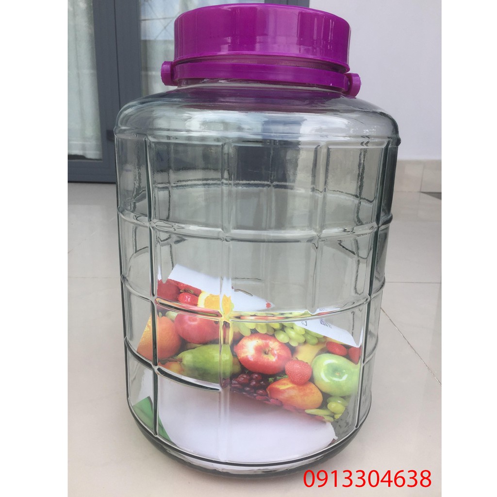 BÌNH THỦY TINH NGÂM RƯỢU 10L CÓ QUAI XÁCH HAI LẮP LOẠI MỘT THỦY TINH TRONG DÀY