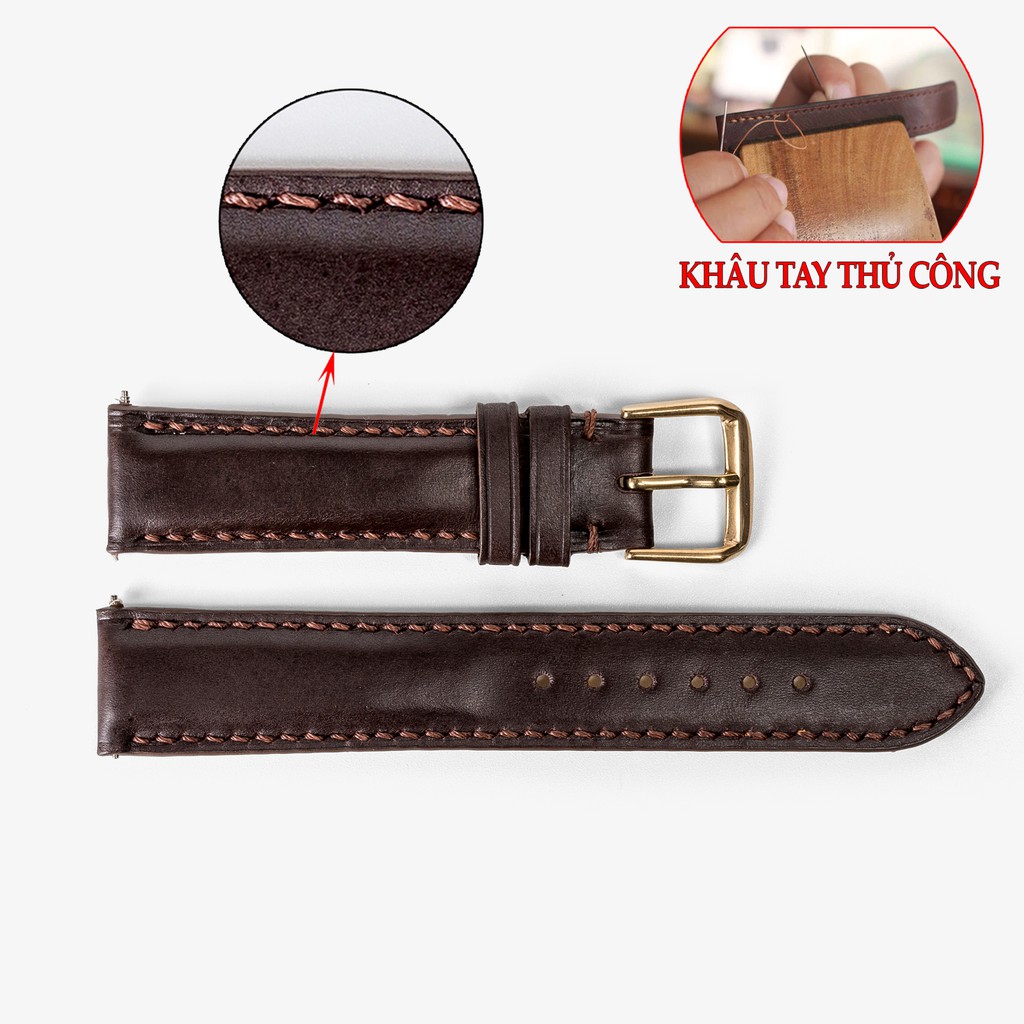 Dây da đồng hồ nam da bò-khâu tay thủ công D101 size 18mm, 20mm, 22mm, 24mm-Bụi leather