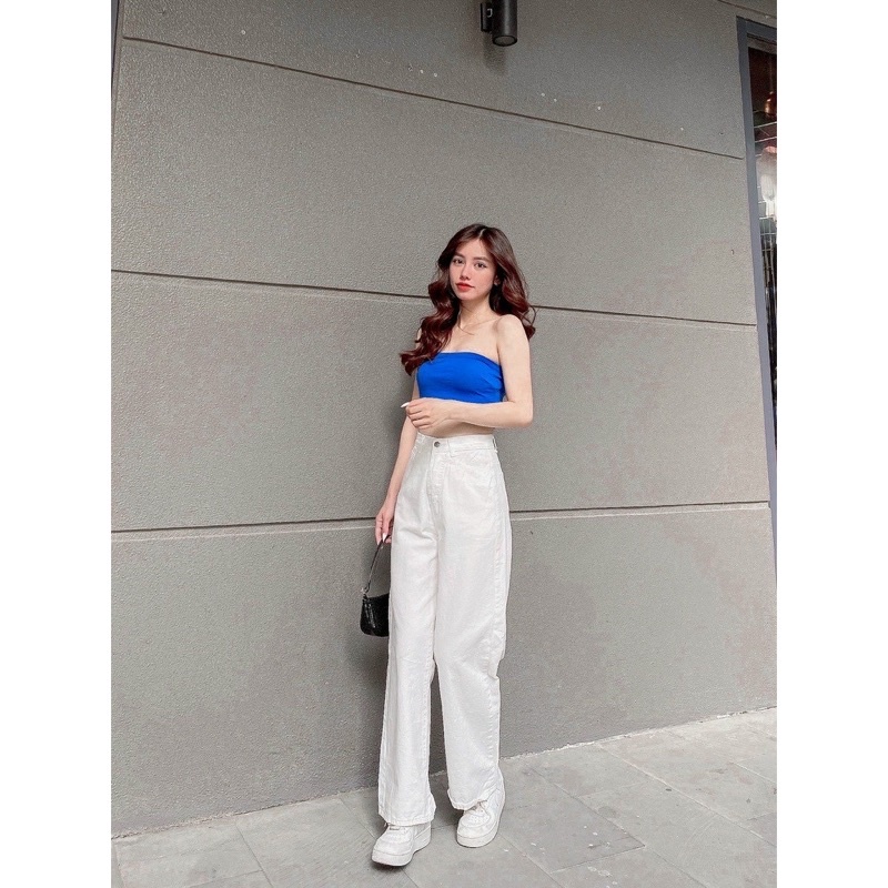 Quần jean nữ phối khuy gài eo cạp cao phong cách Ulzzang Hàn Quốc hai màu đen trắng ngầu chất