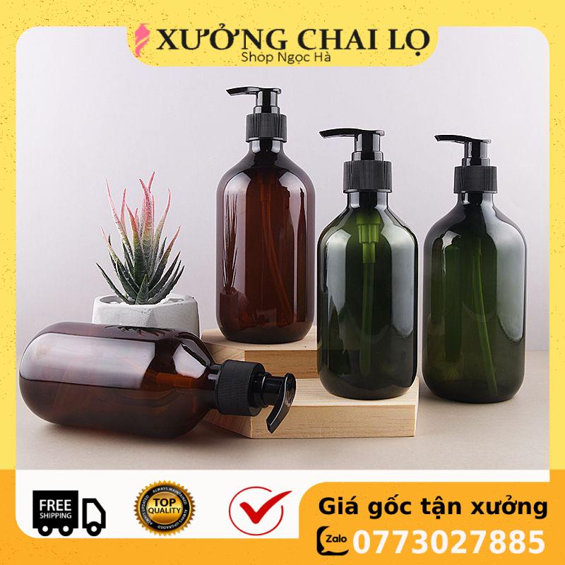 Chai Chiết Mĩ Phẩm ❤ GIÁ RẺ NHẤT ❤ [300ml,500ml] Chai nhựa pet vòi nhấn Nâu, Rêu chiết dầu gội, sữa tắm, mỹ phẩm .