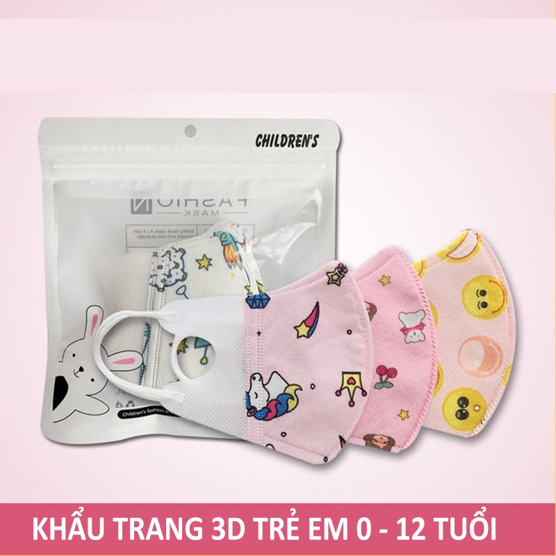 1 Chiếc Khẩu Trang 3D Trẻ Em - Mua 10C Tặng Túi Zip - Kháng Khuẩn Cao Cấp Bé Gái/ Bé Trai 0 - 12 Tuổi 3DKT GIAY3DOI