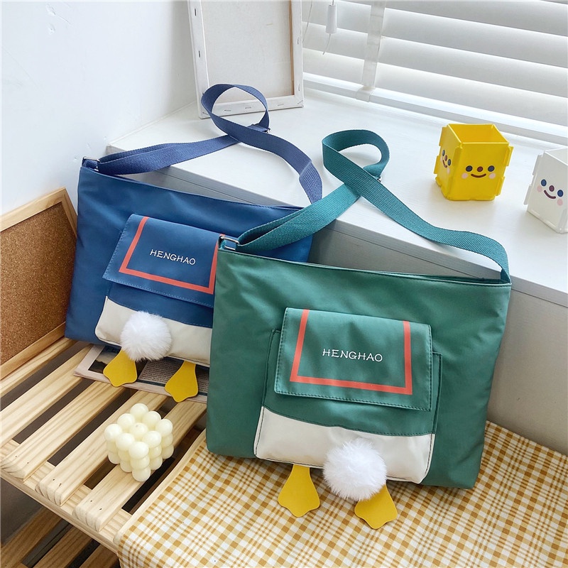Túi Đeo Vai Bằng Vải Canvas Nylon Sức Chứa Lớn Họa Tiết Hoạt Hình Dành Cho Nữ Sinh